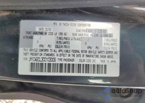 2012 Mazda 5 z USA, uszkodzony, nr VIN JM1CW2CL3C0103009